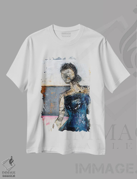 تیشرت سفید طرح دار قرار ملاقات کورکورانه، هنر فاخر معاصر اثر ارین اشلی | immage.ir