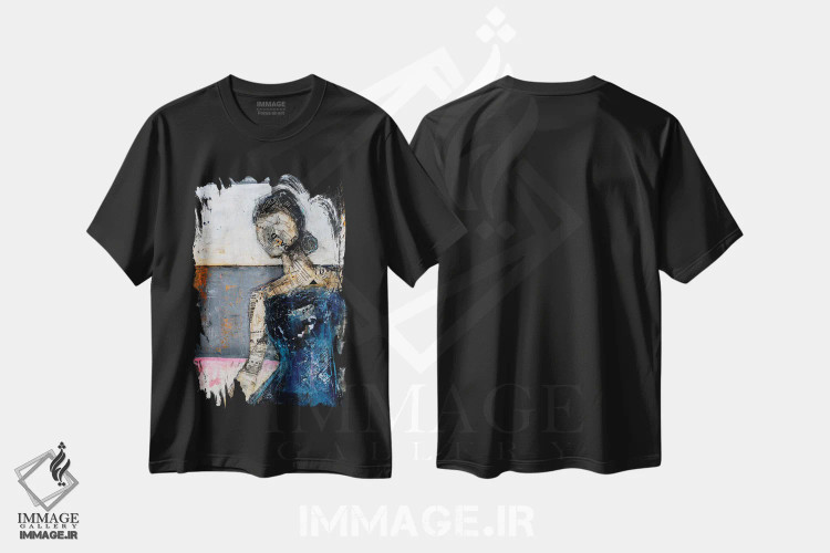 تیشرت مشکی طرح دار قرار ملاقات کورکورانه، هنر فاخر معاصر اثر ارین اشلی | فروشگاه ایماژ