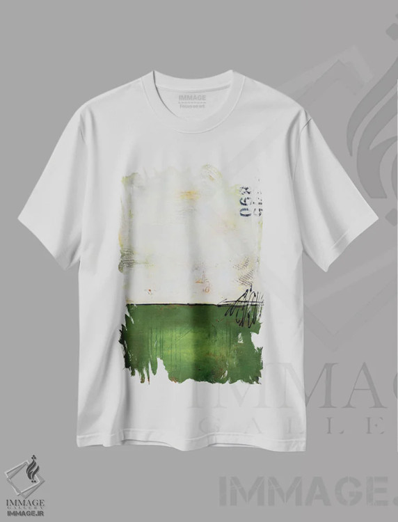 تیشرت سفید طرح دار خلیج های سبز، آبستره اثر ارین اشلی | فروشگاه ایماژ