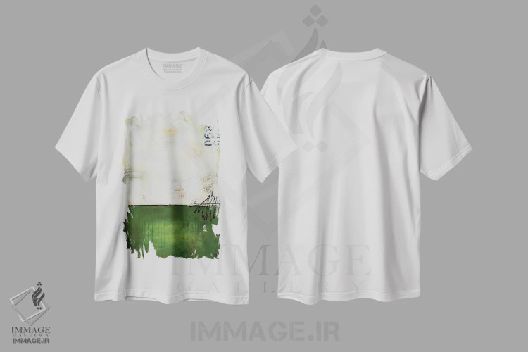 تیشرت سفید طرح دار خلیج های سبز، آبستره اثر ارین اشلی | فروشگاه ایماژ