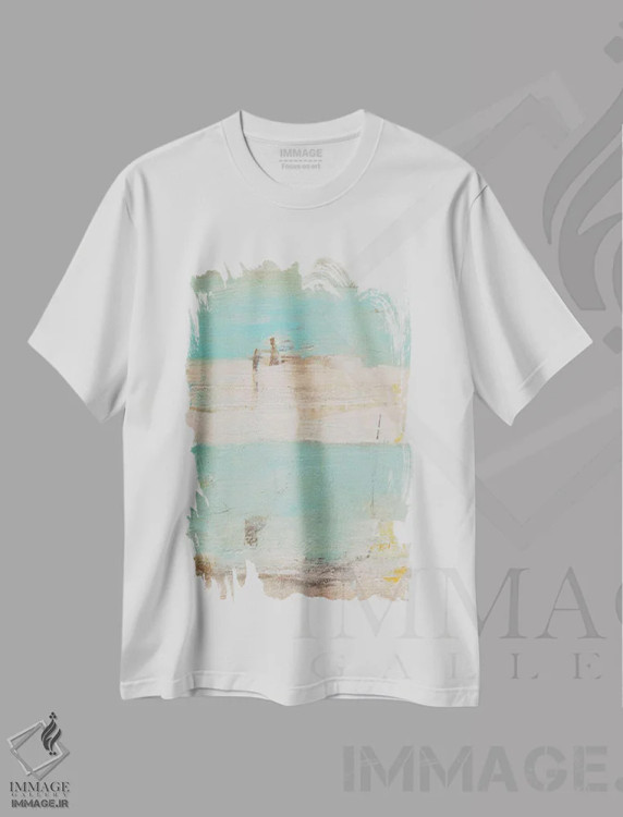 تیشرت سفید طرح دار شکست امواج، آبستره اثر ارین اشلی | فروشگاه ایماژ
