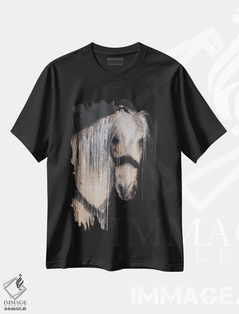 تیشرت مشکی طرح دار سوار روح، دکور روستایی اثر ارین اشلی | فروشگاه ایماژ