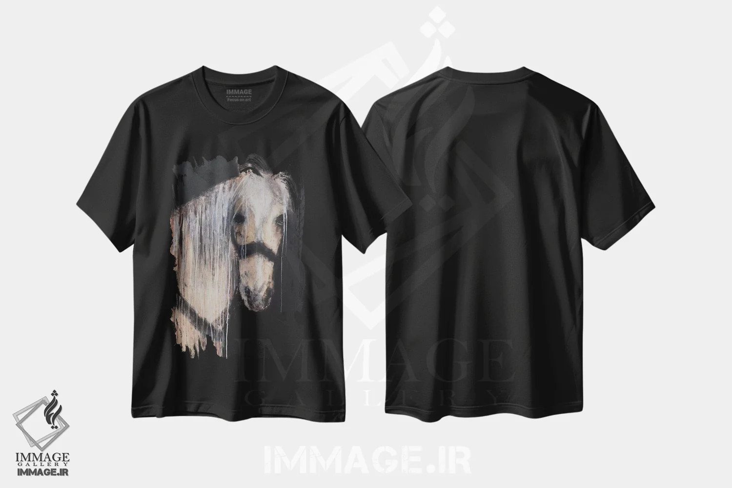 تیشرت مشکی طرح دار سوار روح، دکور روستایی اثر ارین اشلی | فروشگاه ایماژ
