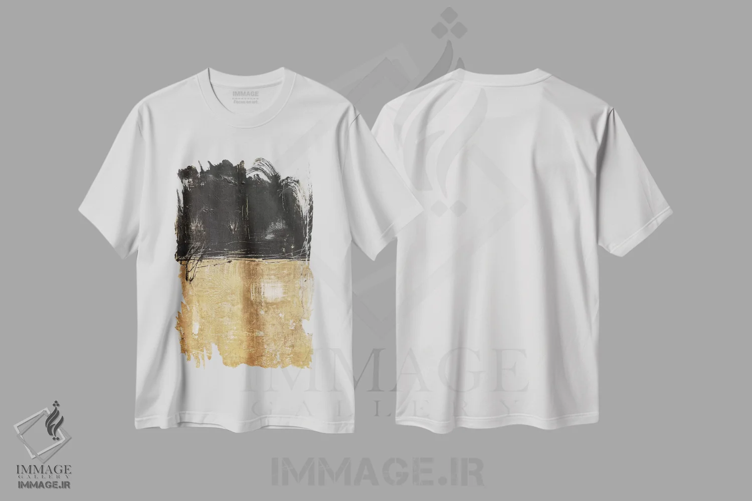 تیشرت سفید طرح دار طمع کار طلا اثر ارین اشلی | immage.ir