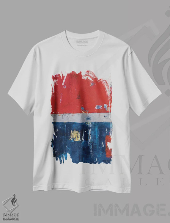 تیشرت سفید طرح دار ایستگاه آتش نشانی شماره ۷، آبستره اثر ارین اشلی | فروشگاه ایماژ