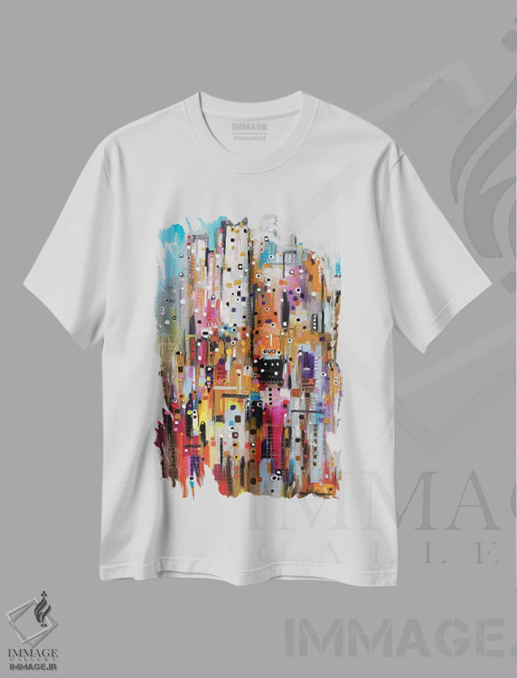 تیشرت سفید طرح دار سرزمین عجایب، آبستره اثر اکاترینا ارمیلکینا | immage.ir