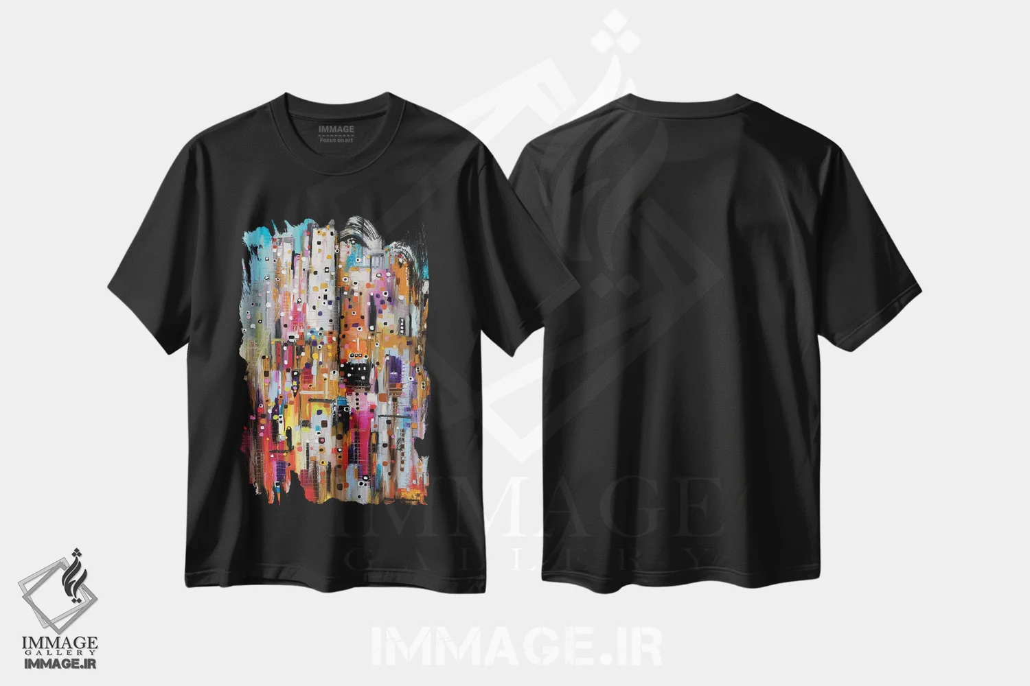 تیشرت مشکی طرح دار سرزمین عجایب، آبستره اثر اکاترینا ارمیلکینا | فروشگاه ایماژ