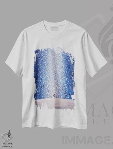 تیشرت سفید طرح دار چتر قرمز، آبستره اثر اکاترینا ارمیلکینا | فروشگاه ایماژ