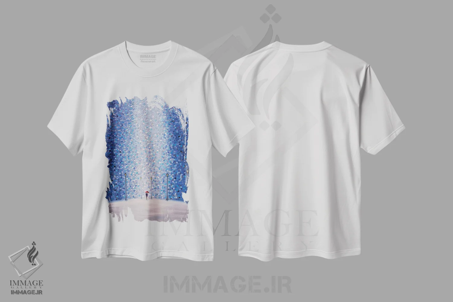 تیشرت سفید طرح دار چتر قرمز، آبستره اثر اکاترینا ارمیلکینا | فروشگاه ایماژ