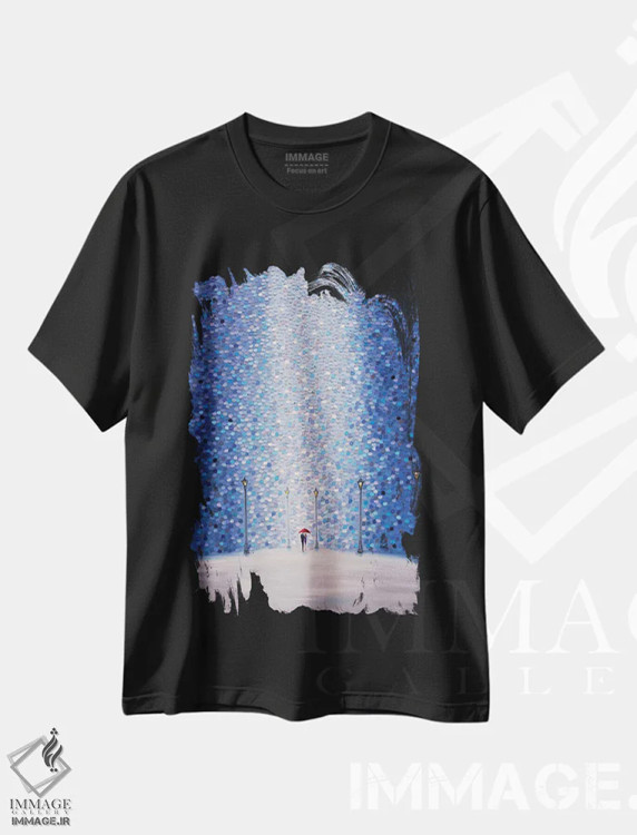 تیشرت مشکی طرح دار چتر قرمز، آبستره اثر اکاترینا ارمیلکینا | immage.ir