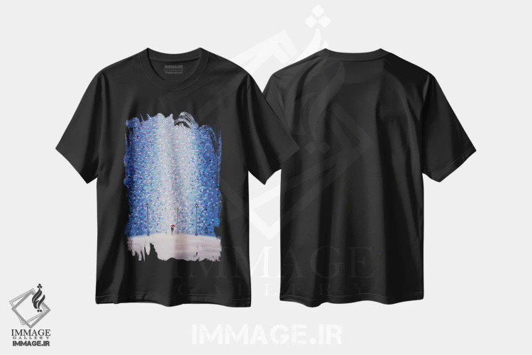 تیشرت مشکی طرح دار چتر قرمز، آبستره اثر اکاترینا ارمیلکینا | immage.ir