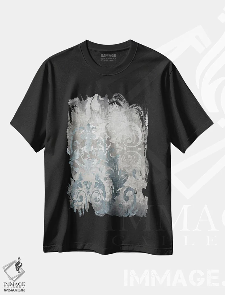 تیشرت مشکی طرح دار نقش دمسک نقره ای ۲، آبستره اثر الی رابرتز | immage.ir