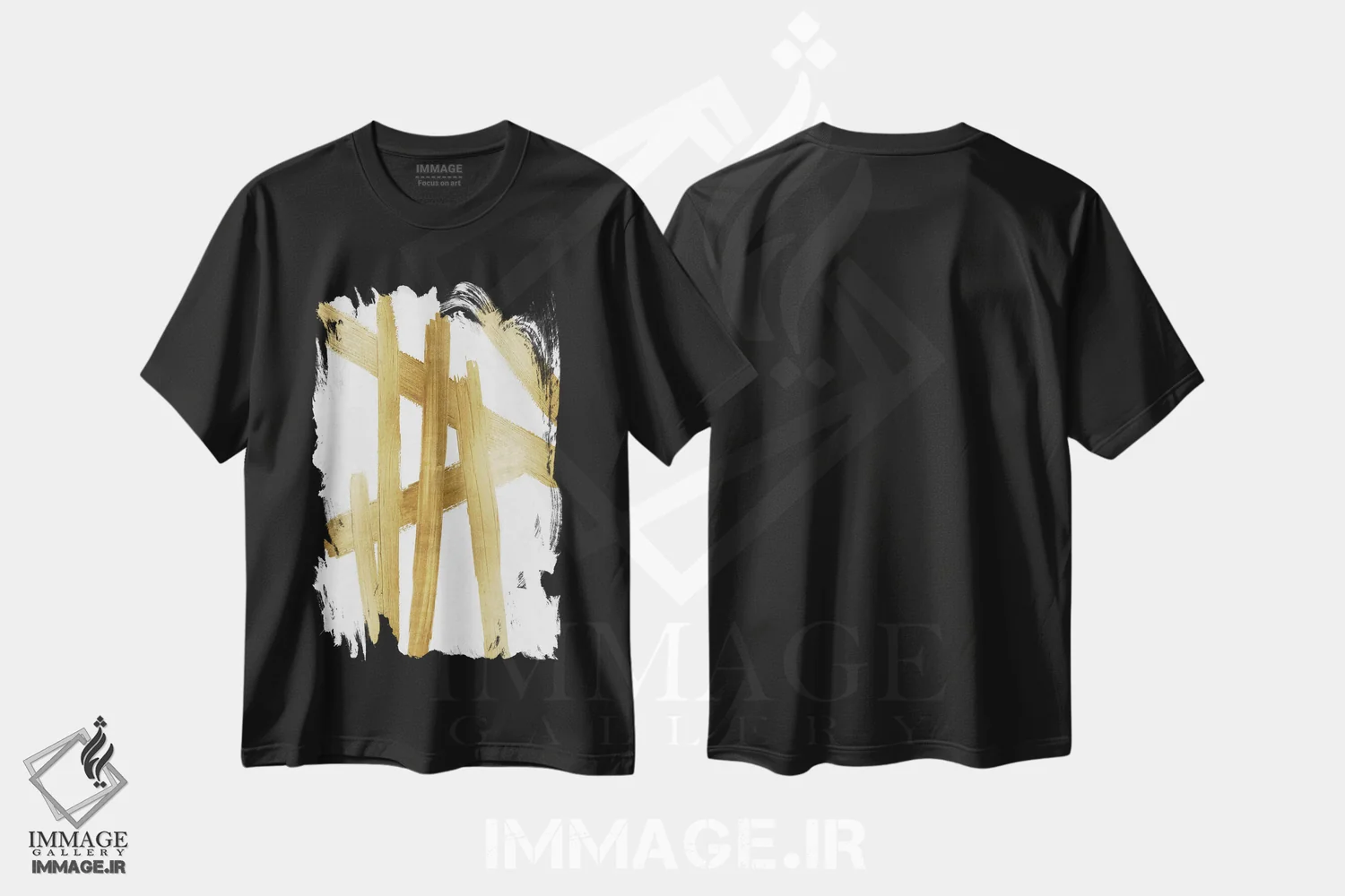 تیشرت مشکی طرح دار چهارراه های طلایی I، آبستره اثر الی رابرتز | فروشگاه ایماژ