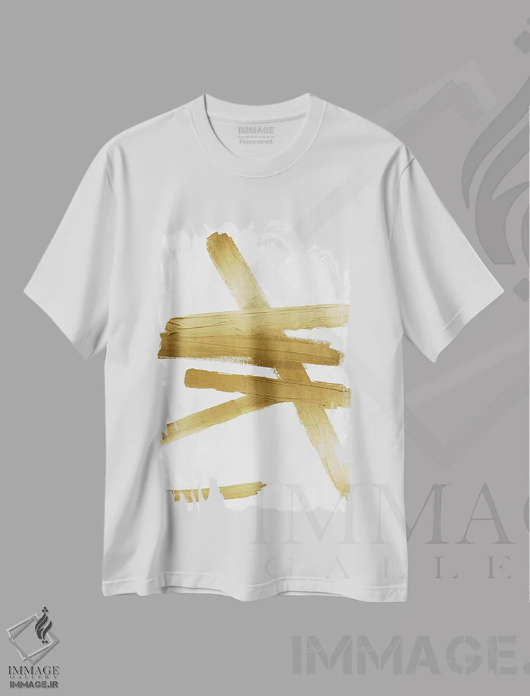 تیشرت سفید طرح دار چهارراه های طلایی II، آبستره اثر الی رابرتز | فروشگاه ایماژ