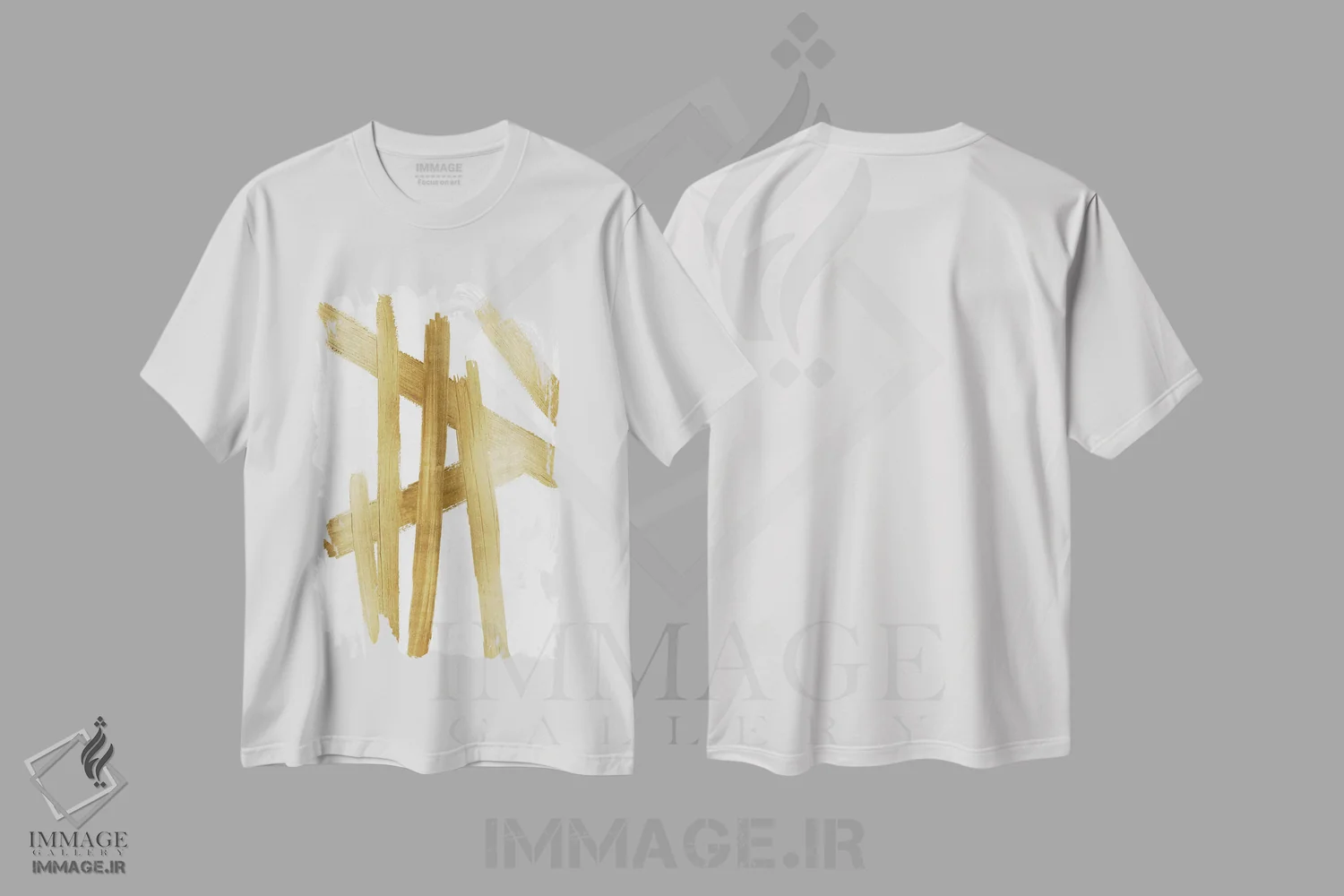 تیشرت سفید طرح دار چهارراه های طلایی I، آبستره اثر الی رابرتز | immage.ir