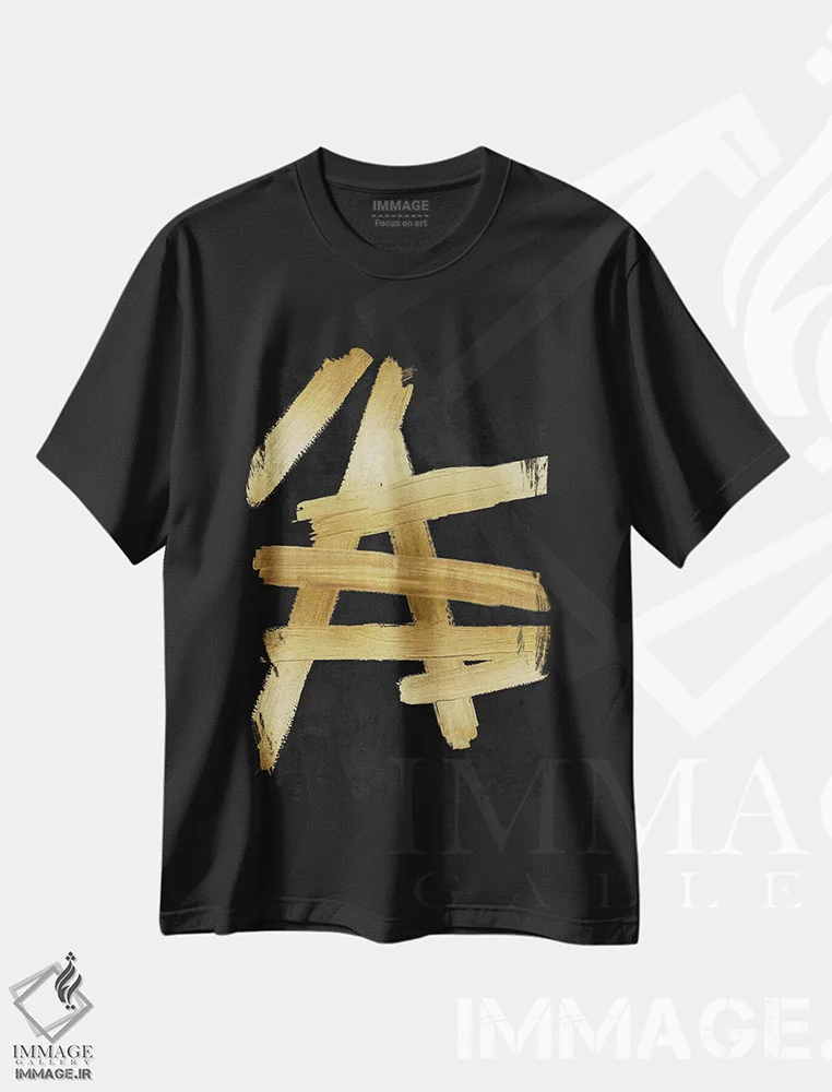 تیشرت مشکی طرح دار چهارراه های طلایی روی مشکی III، آبستره اثر الی رابرتز | فروشگاه ایماژ
