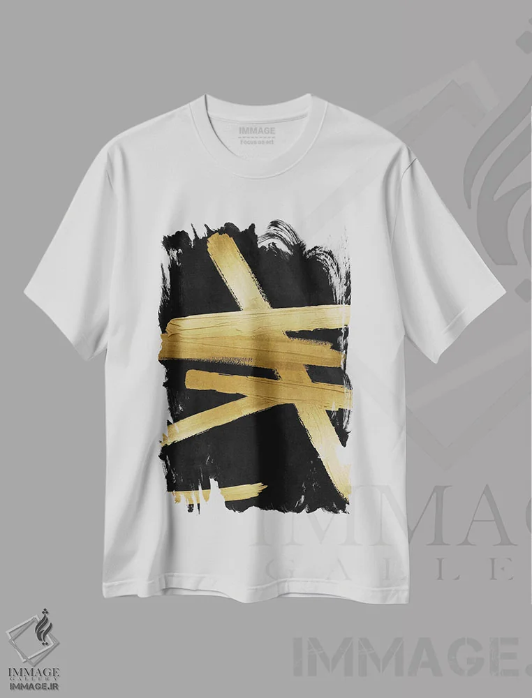 تیشرت سفید طرح دار چهارراه های طلایی روی مشکی II، آبستره اثر الی رابرتز | فروشگاه ایماژ