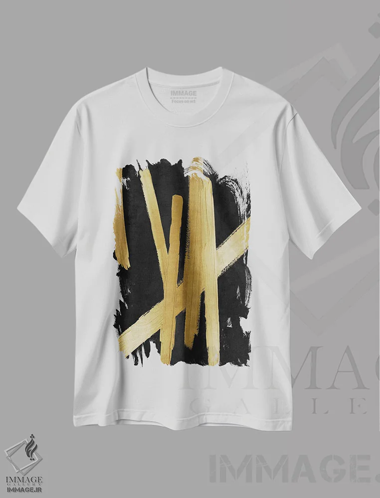تیشرت سفید طرح دار چهارراه های طلایی روی مشکی IV، آبستره اثر الی رابرتز | فروشگاه ایماژ