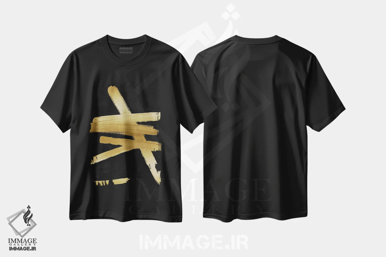 تیشرت مشکی طرح دار چهارراه های طلایی روی مشکی II، آبستره اثر الی رابرتز | immage.ir