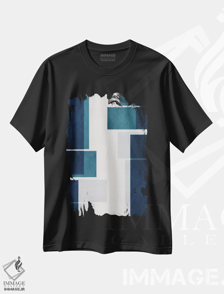 تیشرت مشکی طرح دار سایه های آبی اثر روبرتو مورو | فروشگاه ایماژ