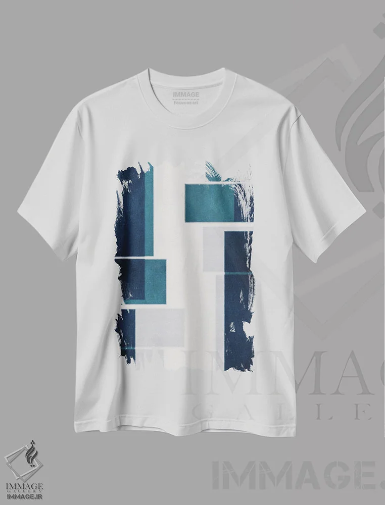 تیشرت سفید طرح دار سایه های آبی اثر روبرتو مورو | immage.ir