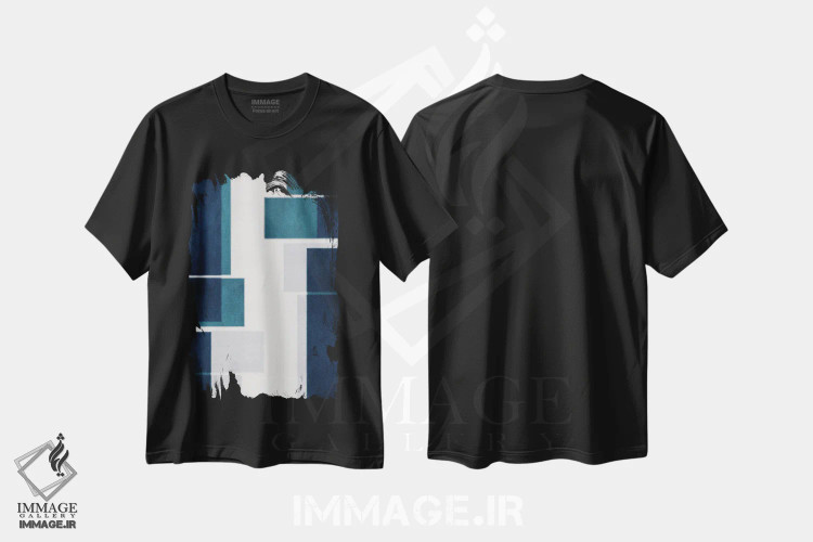 تیشرت مشکی طرح دار سایه های آبی اثر روبرتو مورو | فروشگاه ایماژ