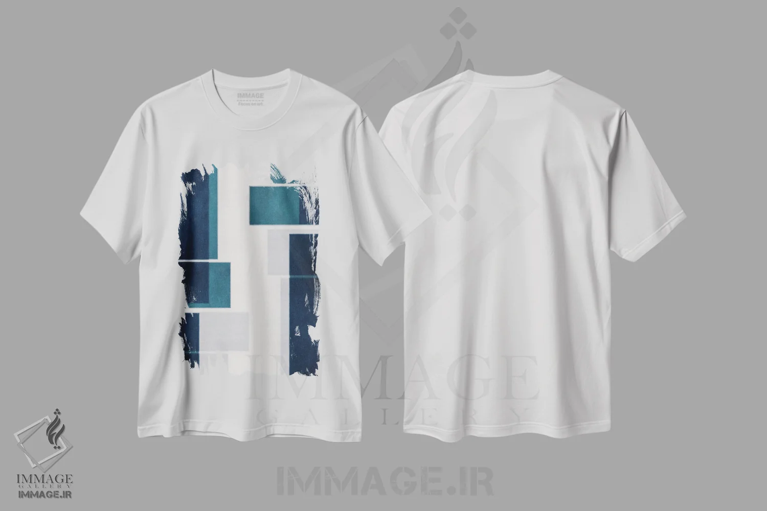 تیشرت سفید طرح دار سایه های آبی اثر روبرتو مورو | immage.ir