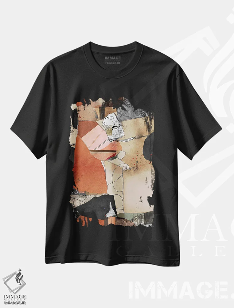 تیشرت مشکی طرح دار بازی با عناصر اثر روبرتو مورو | immage.ir