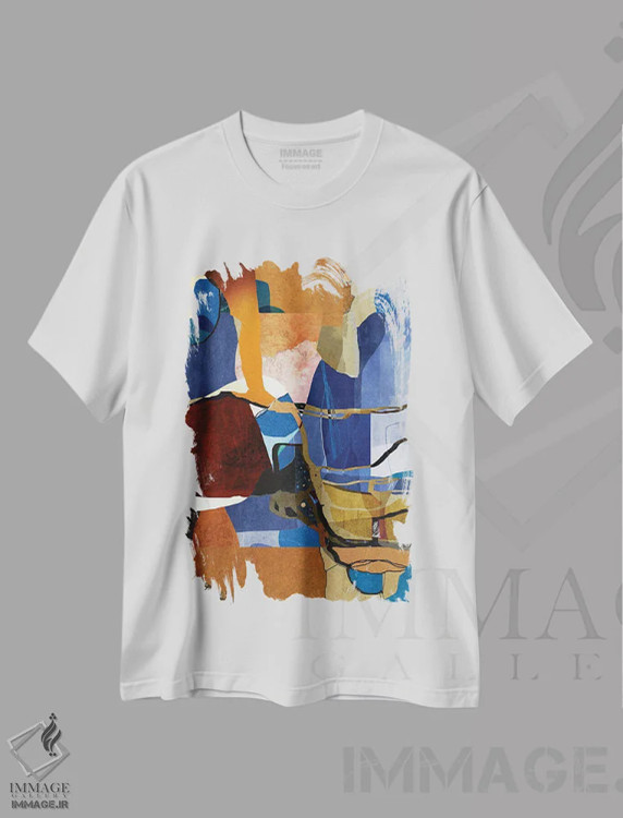 تیشرت سفید طرح دار سمفونی رنگ ها اثر روبرتو مورو | فروشگاه ایماژ