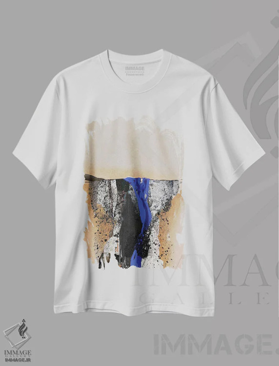 تیشرت سفید طرح دار رگهٔ آبی ۳ اثر روبرتو مورو | فروشگاه ایماژ