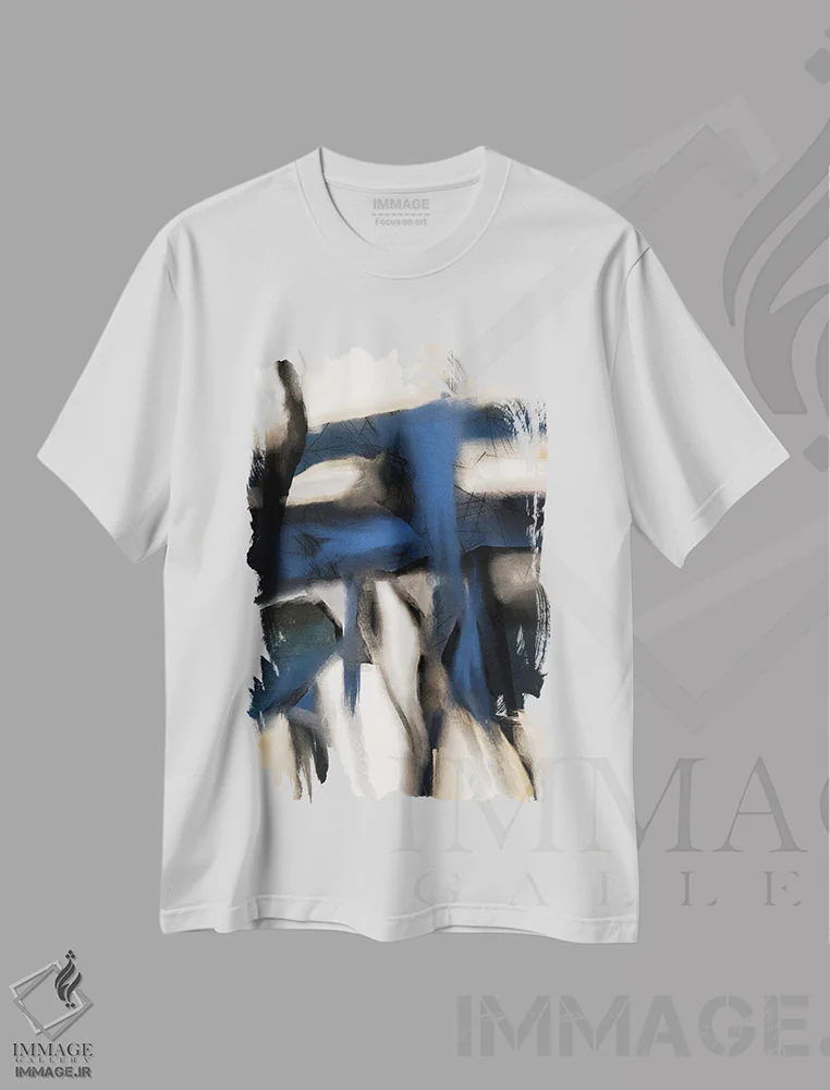 تیشرت سفید طرح دار راپسودی در آبی اثر روبرتو مورو | immage.ir