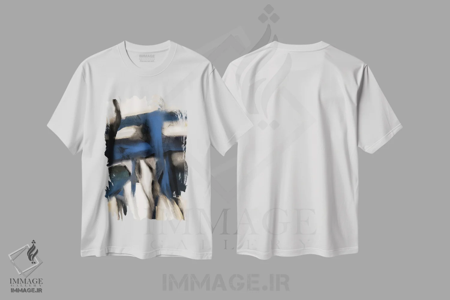 تیشرت سفید طرح دار راپسودی در آبی اثر روبرتو مورو | immage.ir