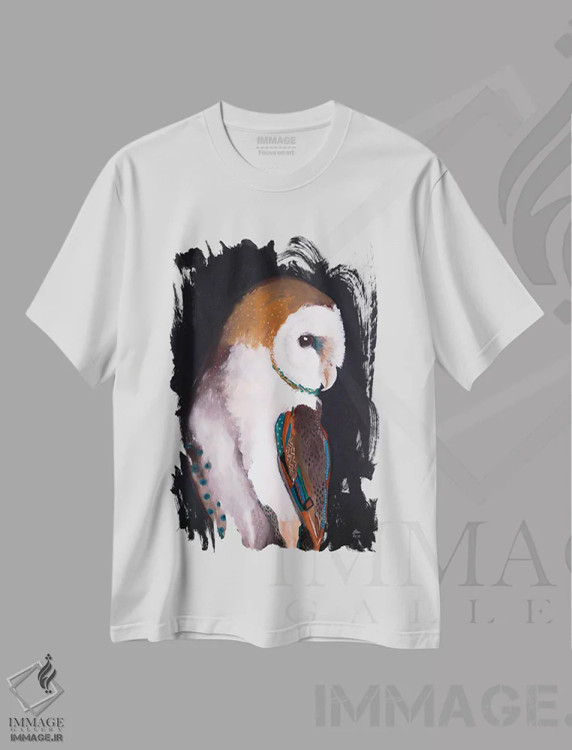 تیشرت سفید طرح دار جغد انباری، هنر فاخر معاصر اثر امیلی رید | فروشگاه ایماژ
