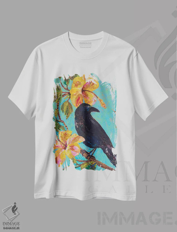 تیشرت سفید طرح دار پرندهٔ هاوایی ۱، دکور معاصر اثر الیزابت سن هیلر | فروشگاه ایماژ