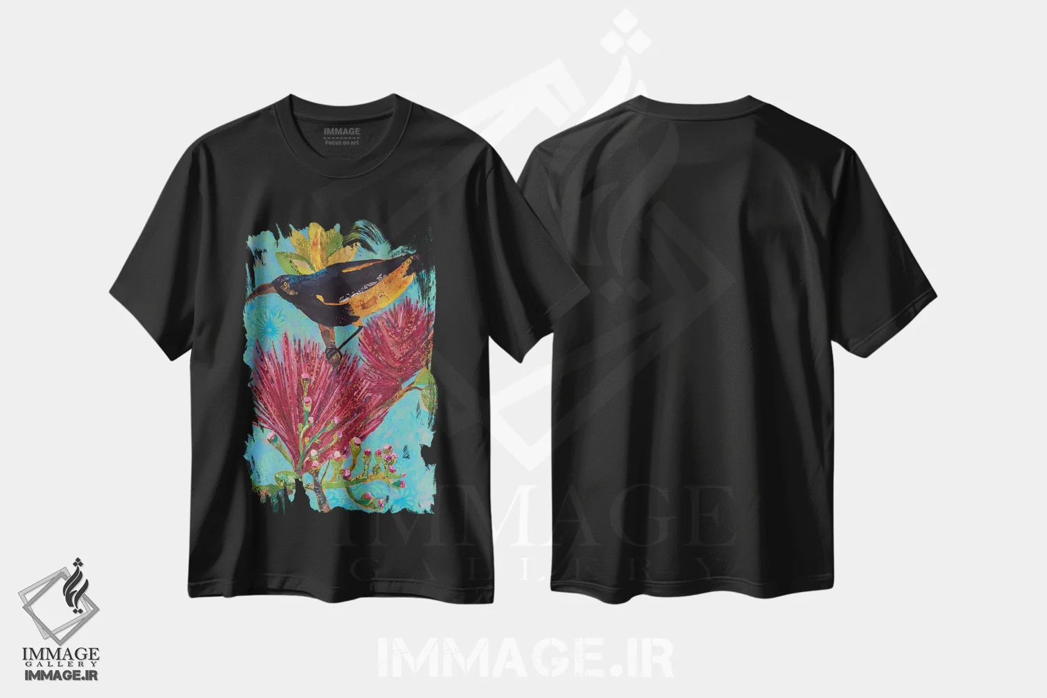 تیشرت مشکی طرح دار پرندهٔ هاوایی ۳، دکور معاصر اثر الیزابت سن هیلر | فروشگاه ایماژ