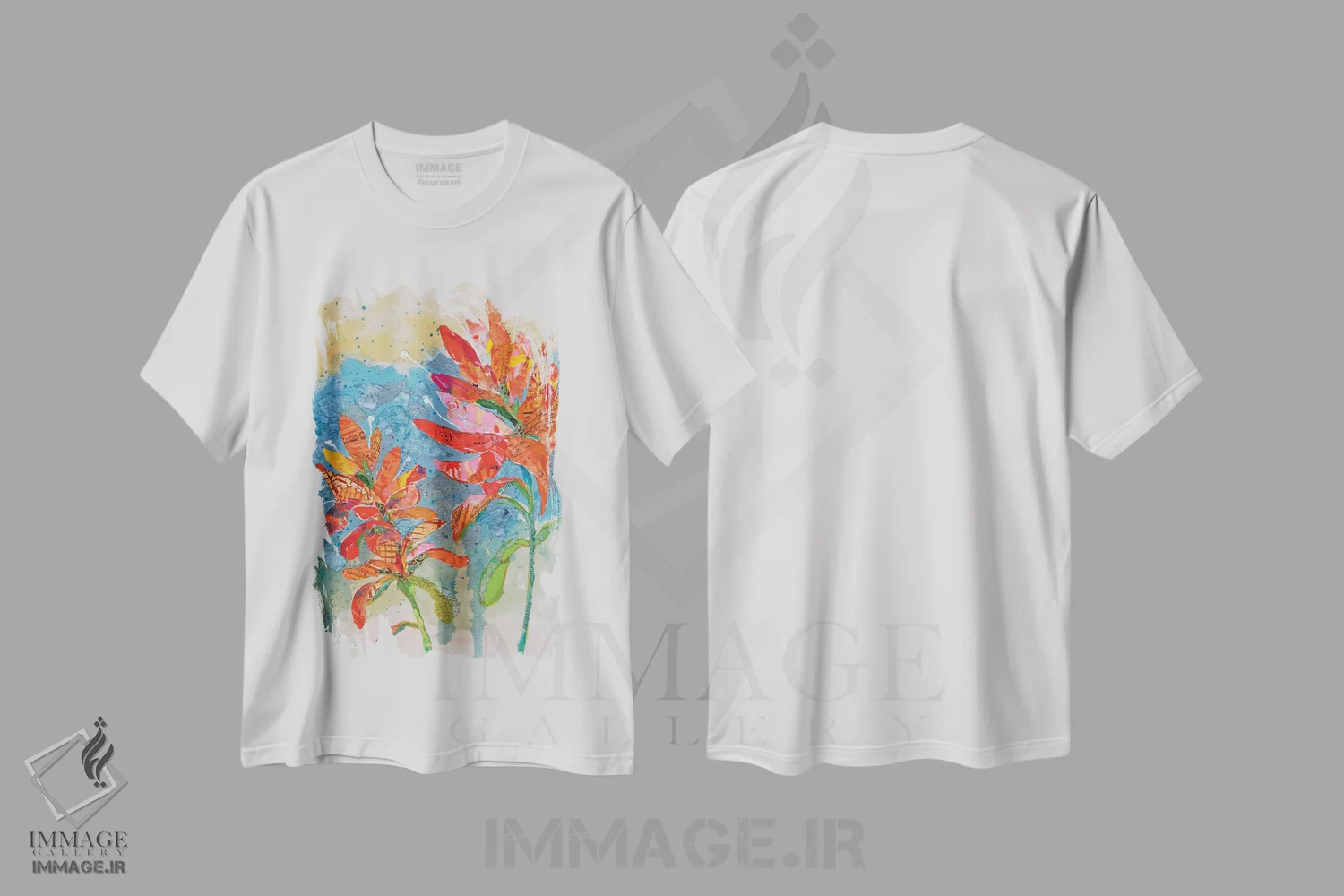تیشرت سفید طرح دار کلاژ گل هندی ۲، دکور معاصر اثر الیزابت سن هیلر | immage.ir