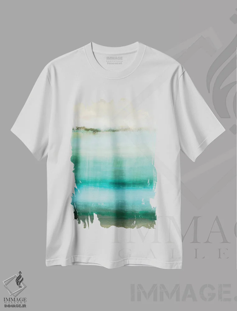 تیشرت سفید طرح دار لاجورد، آبستره اثر ادوارد سلکرک | immage.ir