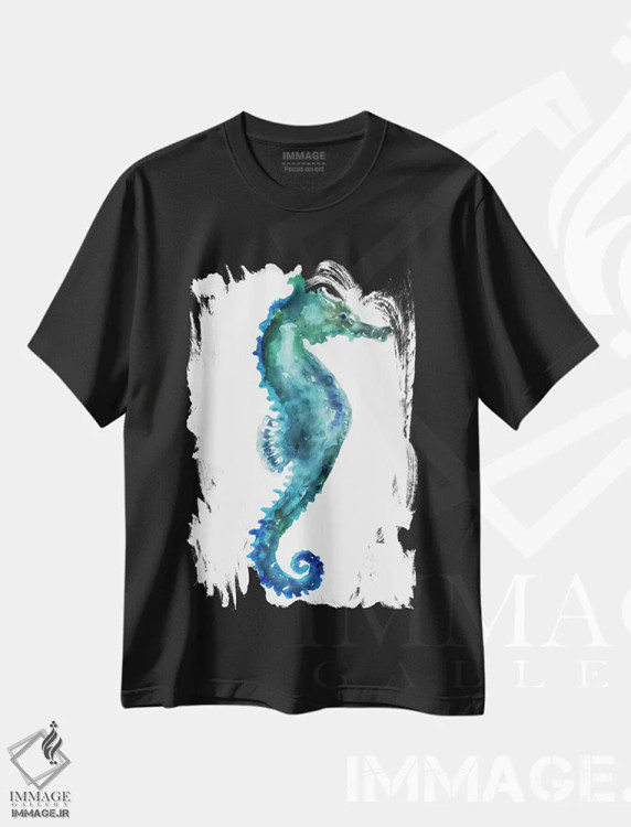 تیشرت مشکی طرح دار اسب دریایی، دکور ساحلی اثر ادوارد سلکرک | immage.ir