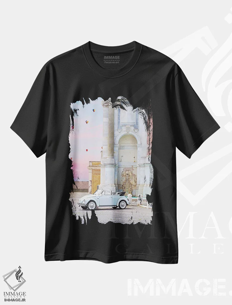 تیشرت مشکی طرح دار کالسکه در رم، عکاسی ترکیبی اثر ارین سامر | فروشگاه ایماژ