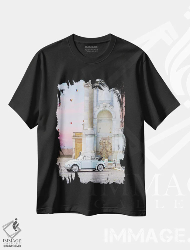 تیشرت مشکی طرح دار کالسکه در رم، عکاسی ترکیبی اثر ارین سامر | فروشگاه ایماژ