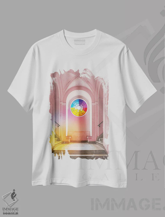 تیشرت سفید طرح دار پنجره چرخ رنگ، عکاسی ترکیبی اثر ارین سامر | فروشگاه ایماژ