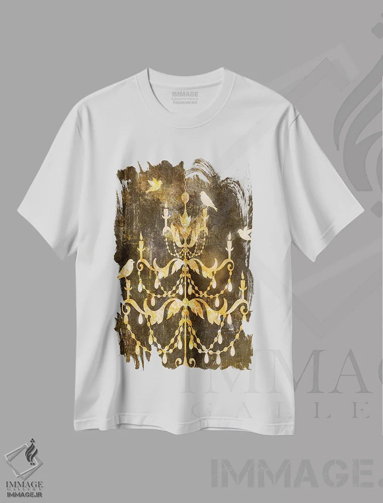 تیشرت سفید طرح دار تزئین طلایی فرسوده ۱، تزئینی اثر ادوارد سلکرک | immage.ir