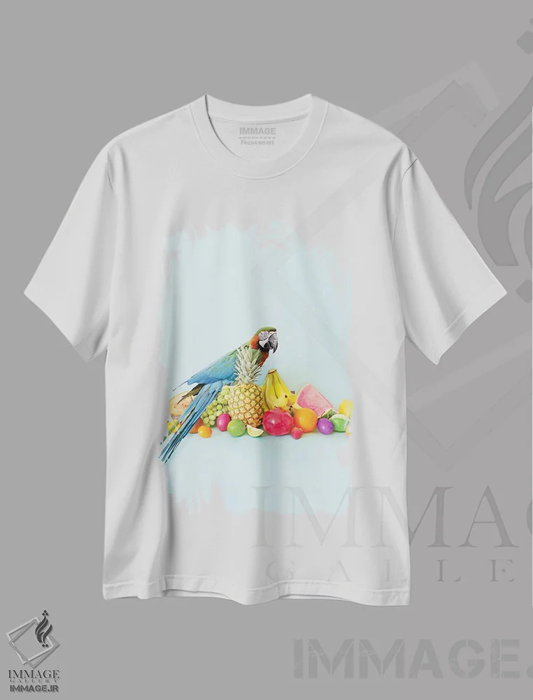 تیشرت سفید طرح دار پرتره طوطی، تزئینی اثر ارین سامر | immage.ir