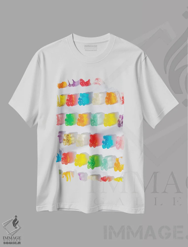 تیشرت سفید طرح دار آبنبات ژله ای شیشه نگاری، تزئینی اثر ارین سامر | فروشگاه ایماژ