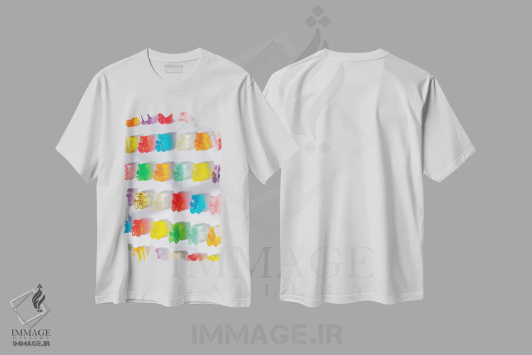 تیشرت سفید طرح دار آبنبات ژله ای شیشه نگاری، تزئینی اثر ارین سامر | فروشگاه ایماژ