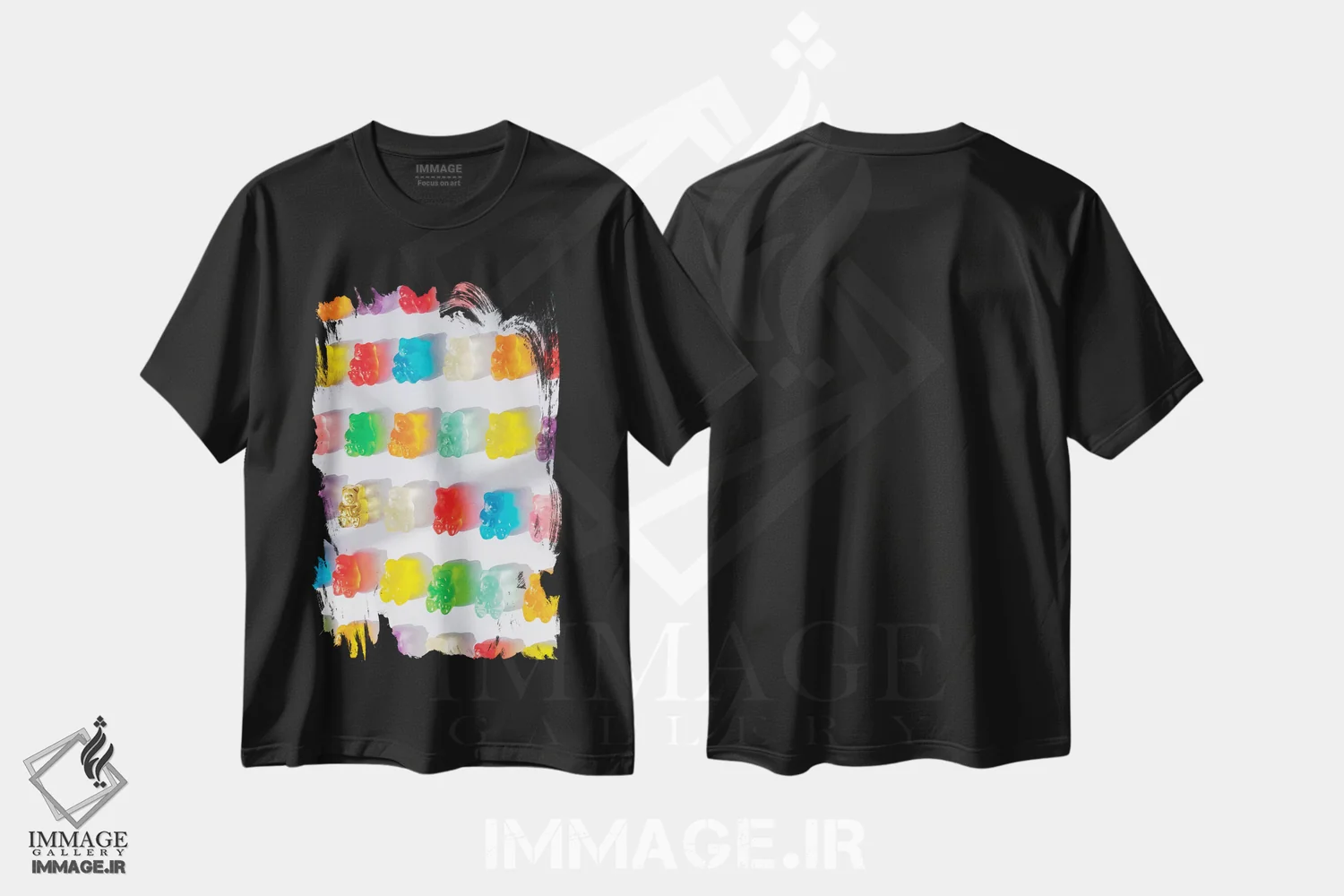 تیشرت مشکی طرح دار آبنبات ژله ای شیشه نگاری، تزئینی اثر ارین سامر | immage.ir