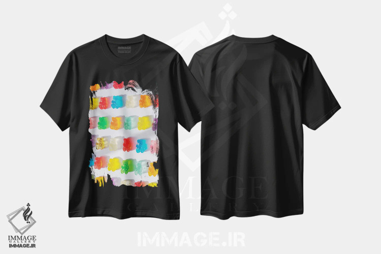 تیشرت مشکی طرح دار آبنبات ژله ای شیشه نگاری، تزئینی اثر ارین سامر | immage.ir