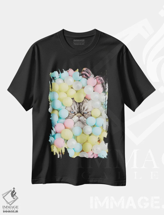 تیشرت مشکی طرح دار گربه منشی، عکاسی ترکیبی اثر ارین سامر | فروشگاه ایماژ
