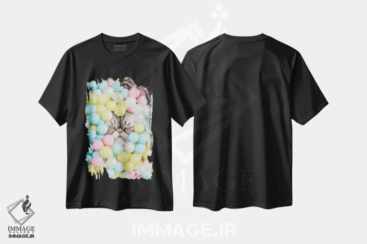 تیشرت مشکی طرح دار گربه منشی، عکاسی ترکیبی اثر ارین سامر | فروشگاه ایماژ