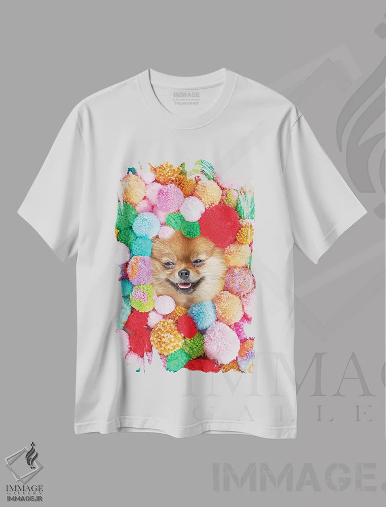 تیشرت سفید طرح دار پوم پومرانیان، عکاسی ترکیبی اثر ارین سامر | immage.ir